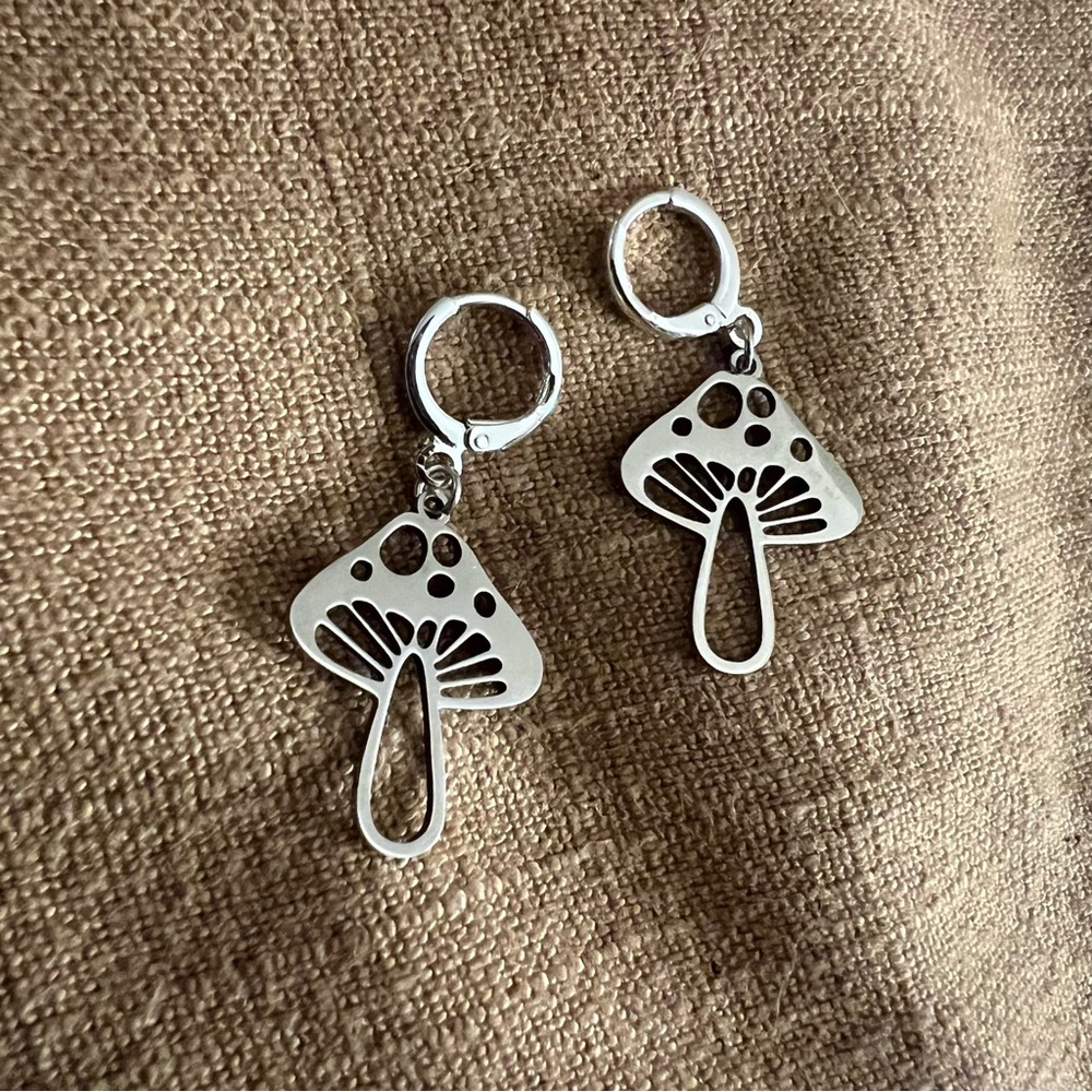 silver shroomie huggie hoop earrings